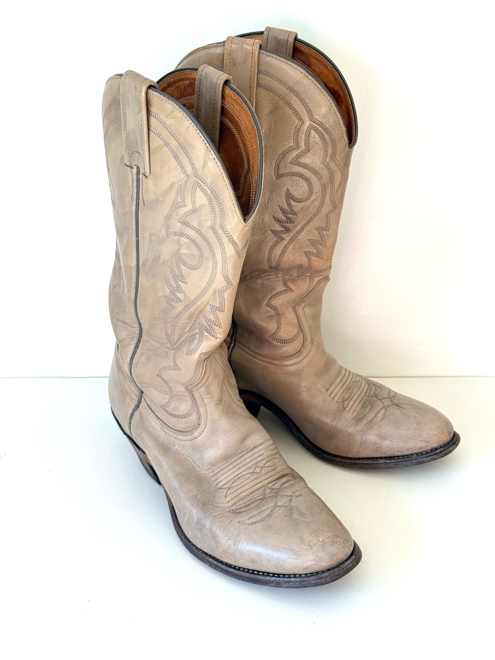 Vintage Boulet Canada Western CowboyBoots Men’s Size 9 Leather Taupe Beige